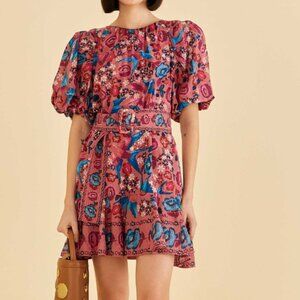 Farm Rio Blush Floral Birds Mini Dress